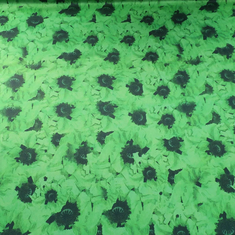Special Savings Lime Green Abstract Sunflower Printed Silk Charmeuse