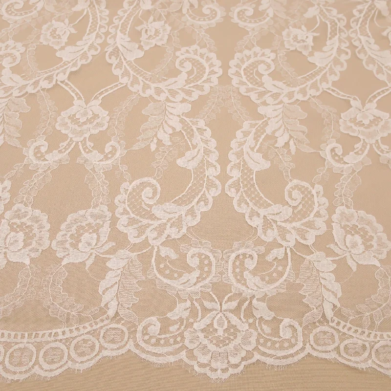 Crazy Deals White Floral Embroidered Double Scalloped Lace