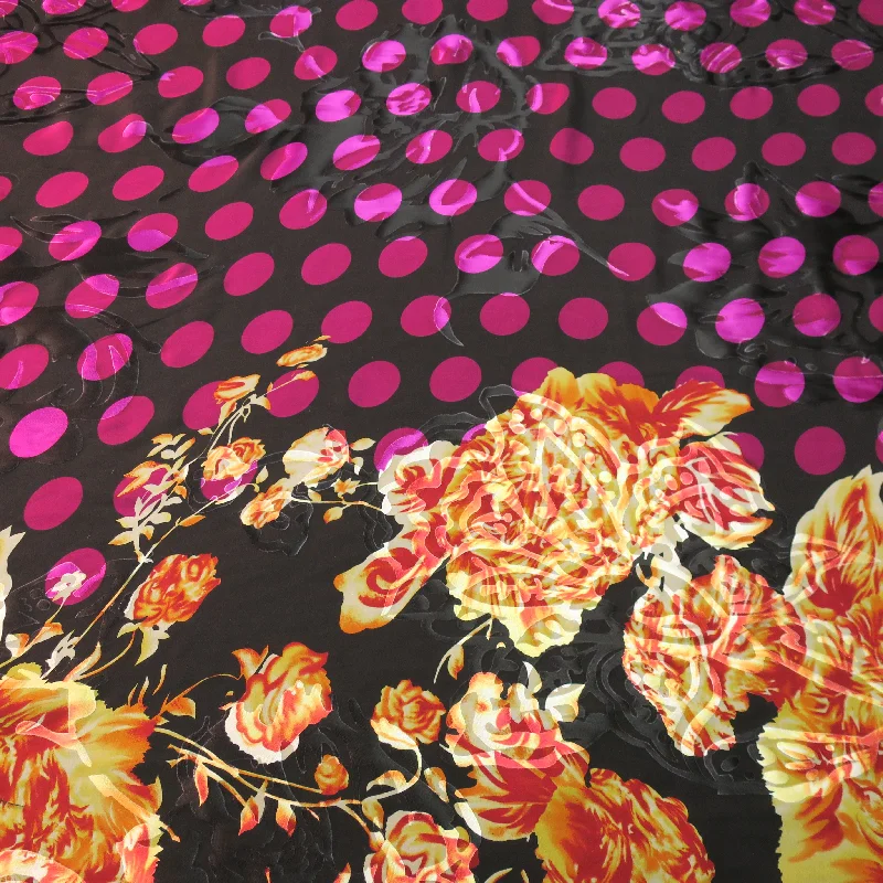 Super Sale Floral and Dots Orange and Fuchsia Silk Chiffon and Charmeuse Printed Fabric