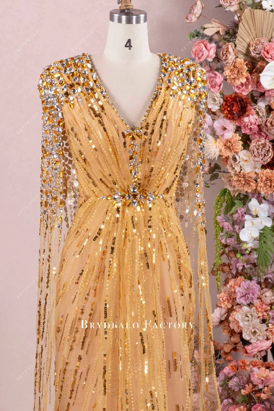 Closeout Sparkly God Hand-Sewn Rhinestone Red Carpet Dress