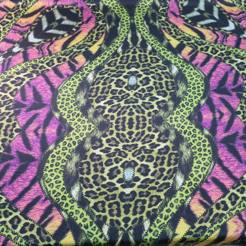 Act Now Cheetah and Purple Tiger Pattern Printed Silk Charmeuse