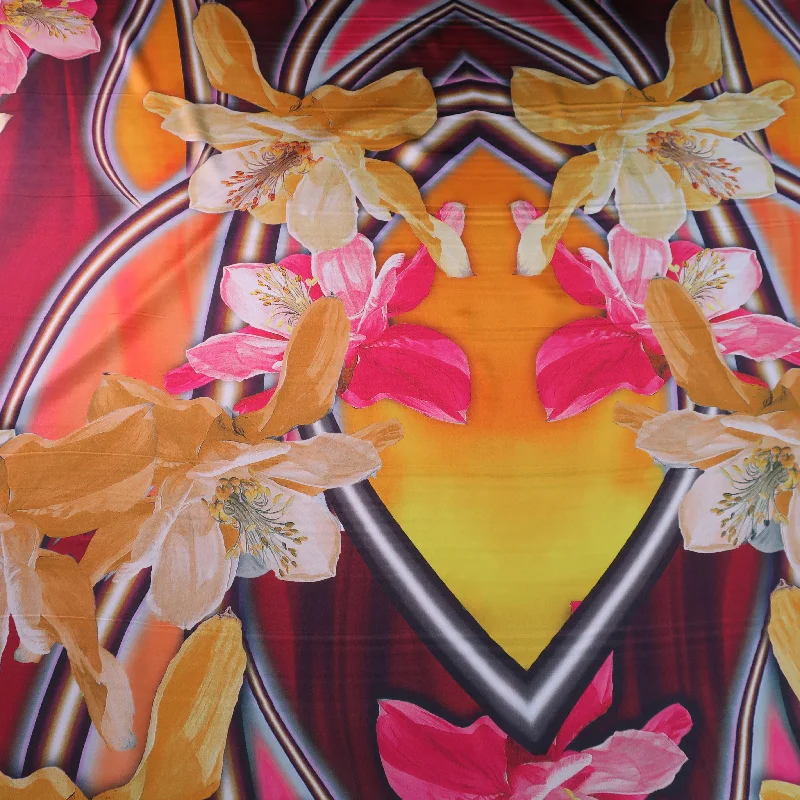 Price Drop Gold and Fuchsia Orchids Printed Silk Charmeuse