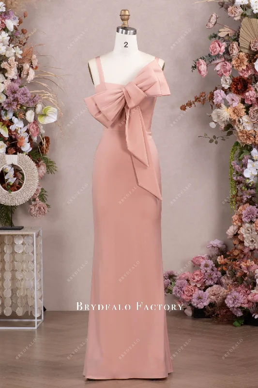 Act Fast Ready To Ship | Nude Pink Straps Large Bowknot Sheath Bridesmaid Dress