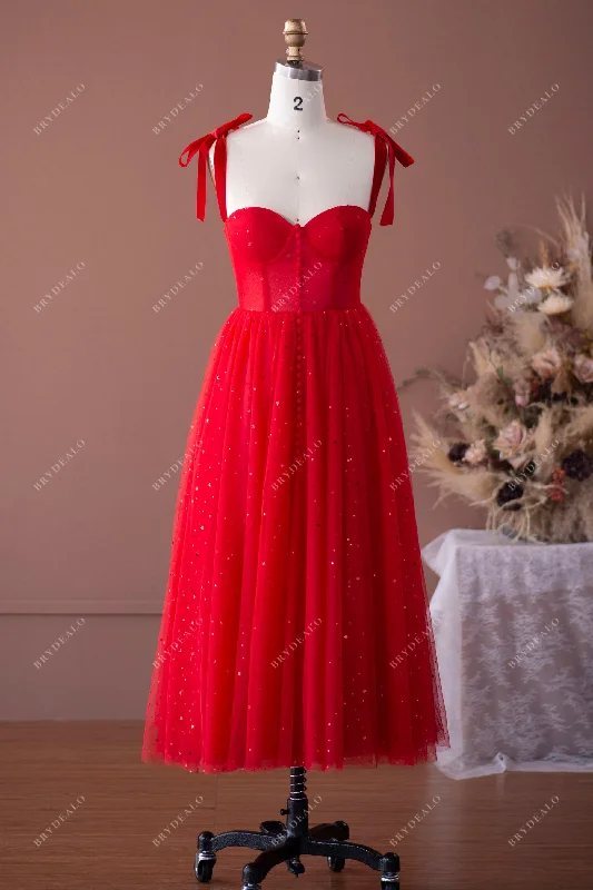 Deep Discounts Red Corset Little Star Tea Length Formal Dress
