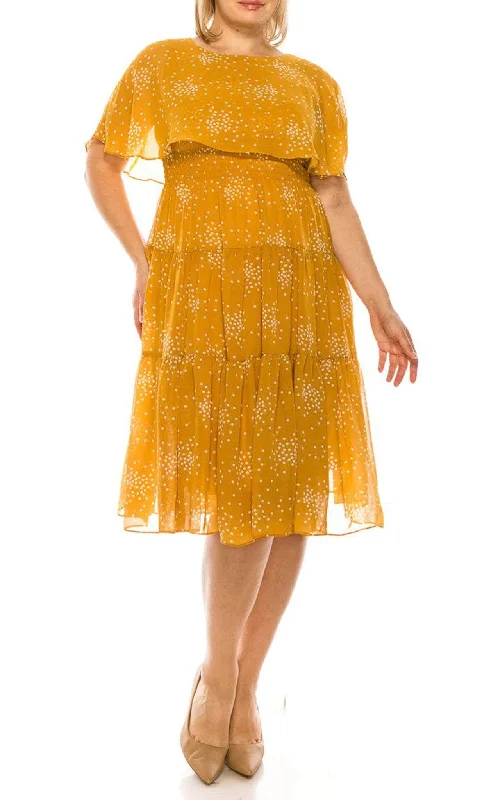 Final Markdown Maison Tara 91456M - Cape Sleeve Dot Print Cocktail Dress