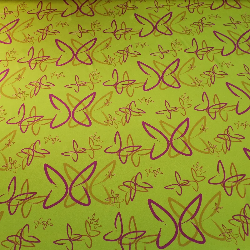Online Only Fuchsia Small Butterfly on Yellow Ground Printed Silk Charmeuse
