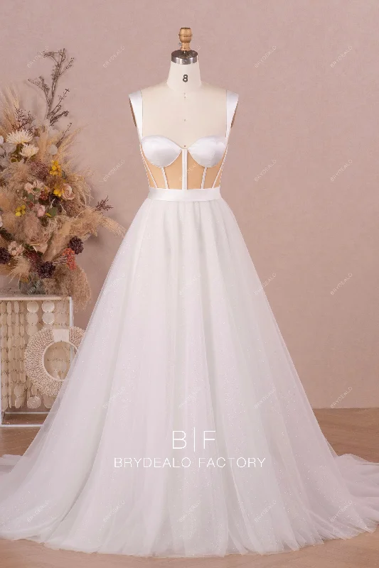 Savings Bonanza Visible Boning Corset Shimmery Aline Wedding Gown
