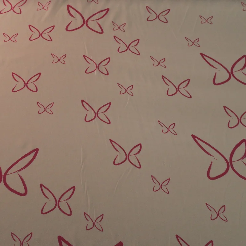 Buy More, Save More Fuchsia Butterflies on a White Background Printed Silk Chiffon Fabric