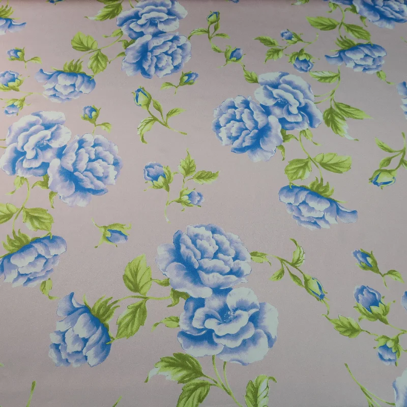 Bargain Prices Blue Gardenias on Mauve Ground Silk Charmeuse