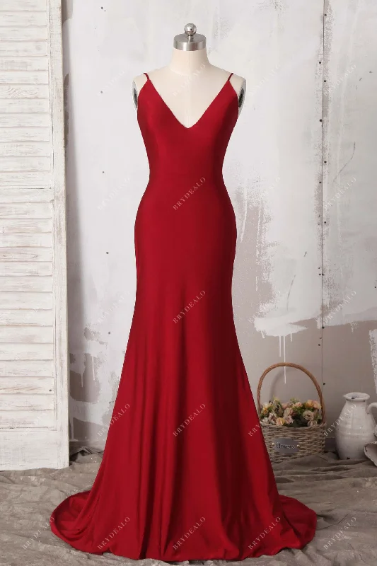 Act Now Dark Red Spandex V-neck Mermaid Long Bridesmaid Dress