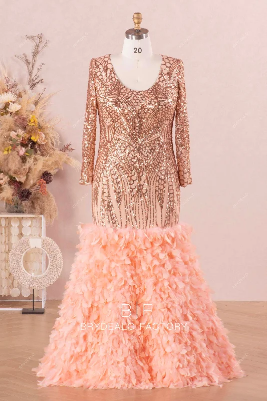 Discount Extravaganza Sparkly Patterned Sequin Feather Prom Dress