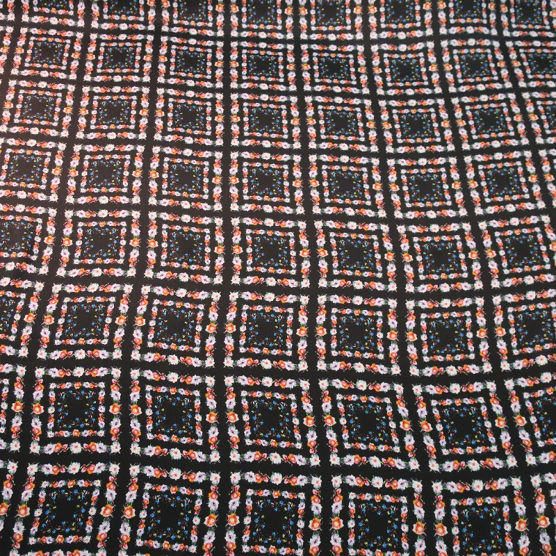 The Best Prices Multicolored Flowers on a Black Background Silk Charmeuse Fabric