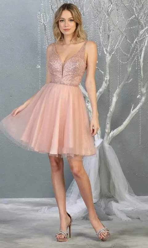 Massive Deals May Queen - MQ1797 Embellished Deep V-neck A-line Dress