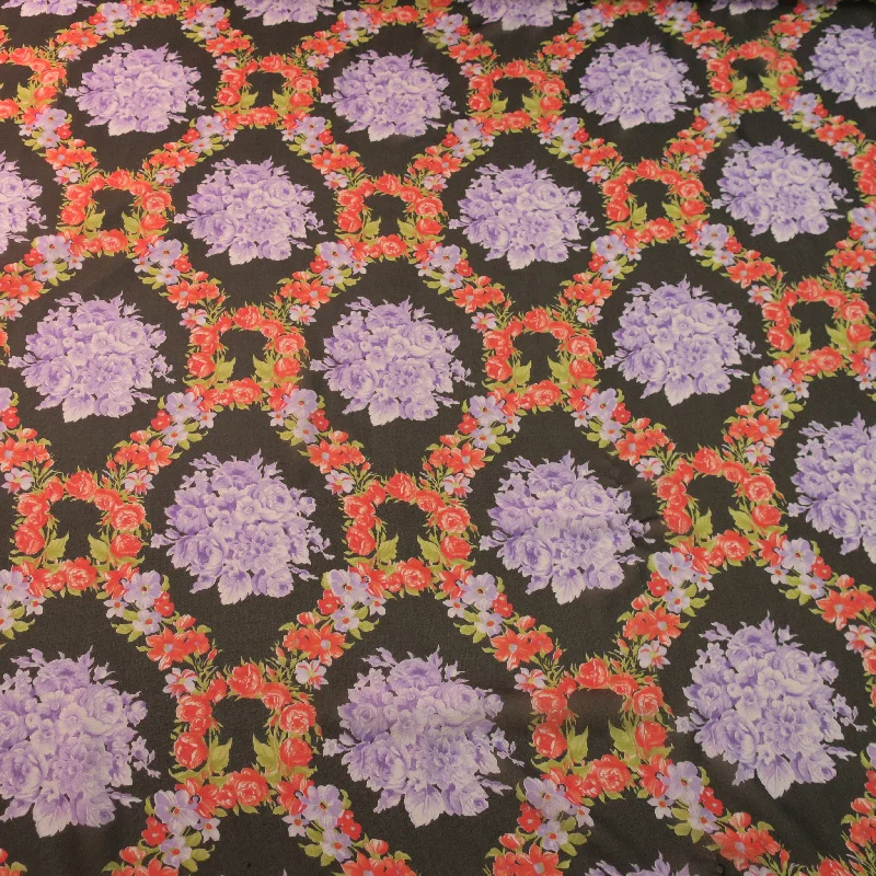 Deal Dash Purple and Red Floral with a Black Background Printed Silk Chiffon Fabric Deal Dash Purple and Red Floral with a Black Background Printed Silk Chiffon Fabric