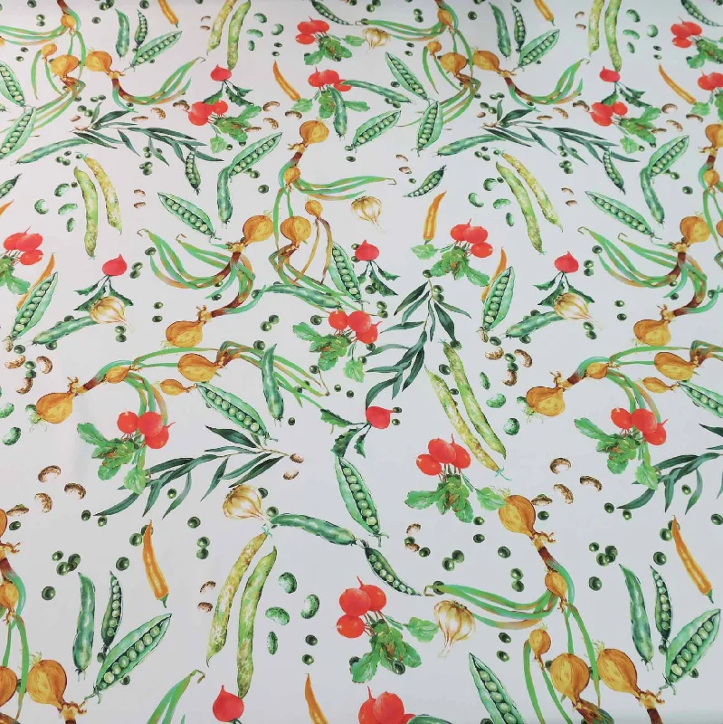 Midnight Sale Vegetables on Green Cream Ground Printed Silk Charmeuse