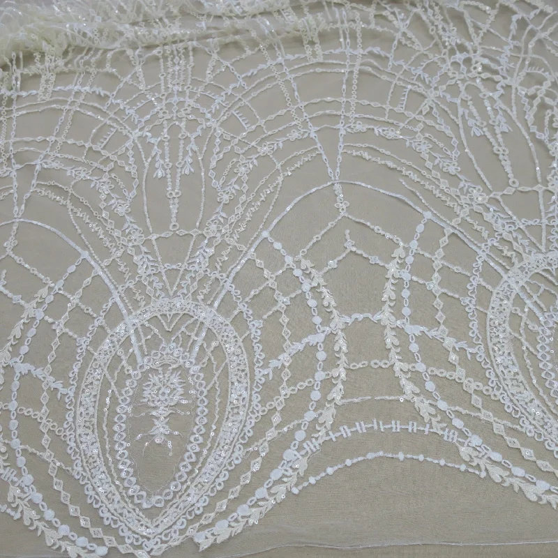 Referral Discount Off White Abstract Embroidered Lace