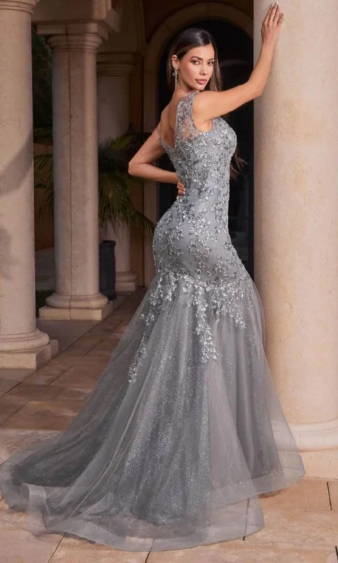 Year-End Sale Cinderella Divine CB128 - Sheath Gown with Illusion Floral Appliques
