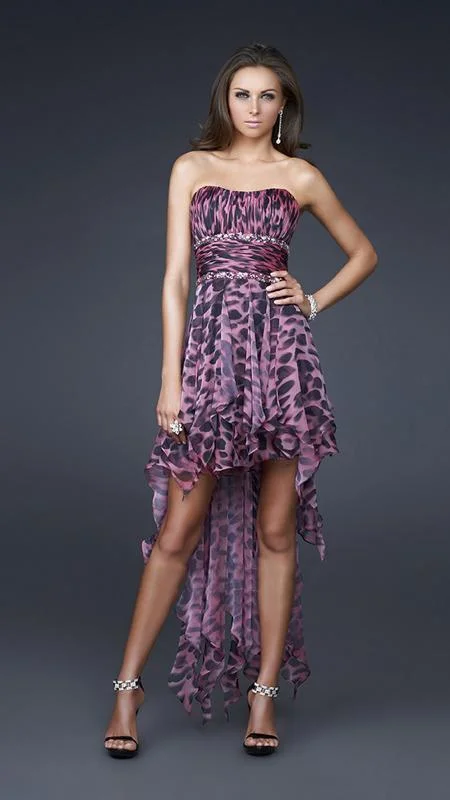 New Arrival La Femme - 16293 High Low Dress with Animal Print