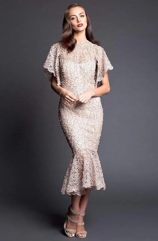 Midnight Madness Nicole Bakti - 663 Scalloped Flutter Sleeve Beaded Mermaid Dress