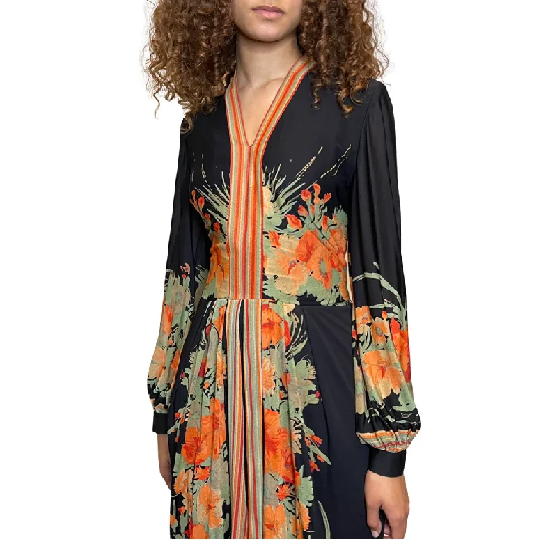 Major Savings 1970's original vintage black art nouveau floral print dress uk 8 - 12