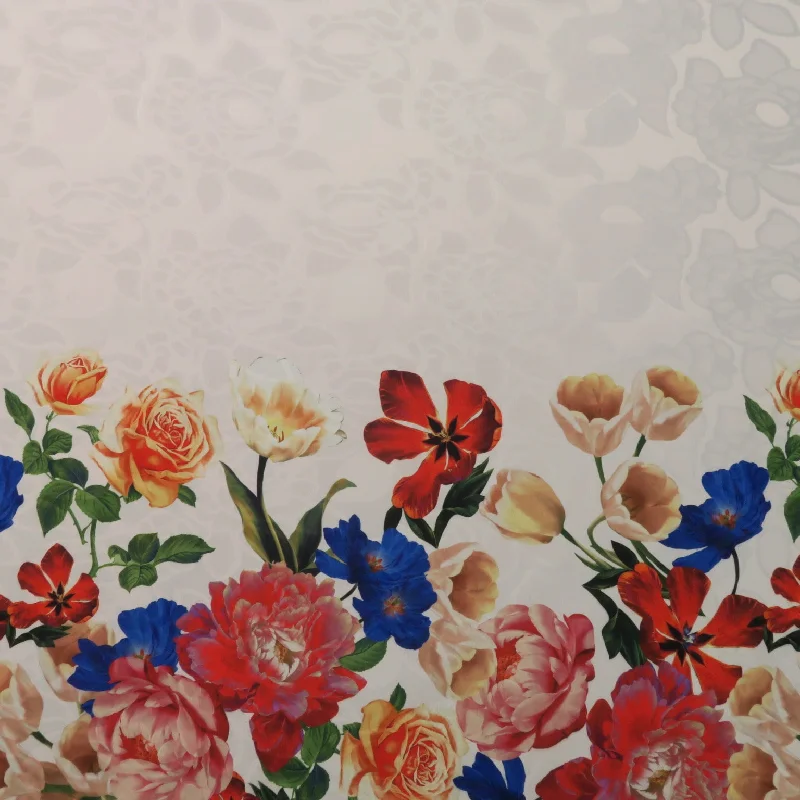 Overstock Pink Floral on White Printed Polyester Mikado Fabric
