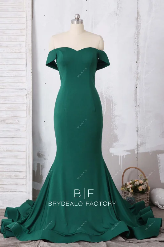 Best Bargains Emerald Green Spandex Off-the-shoulder Mermaid Prom Dress