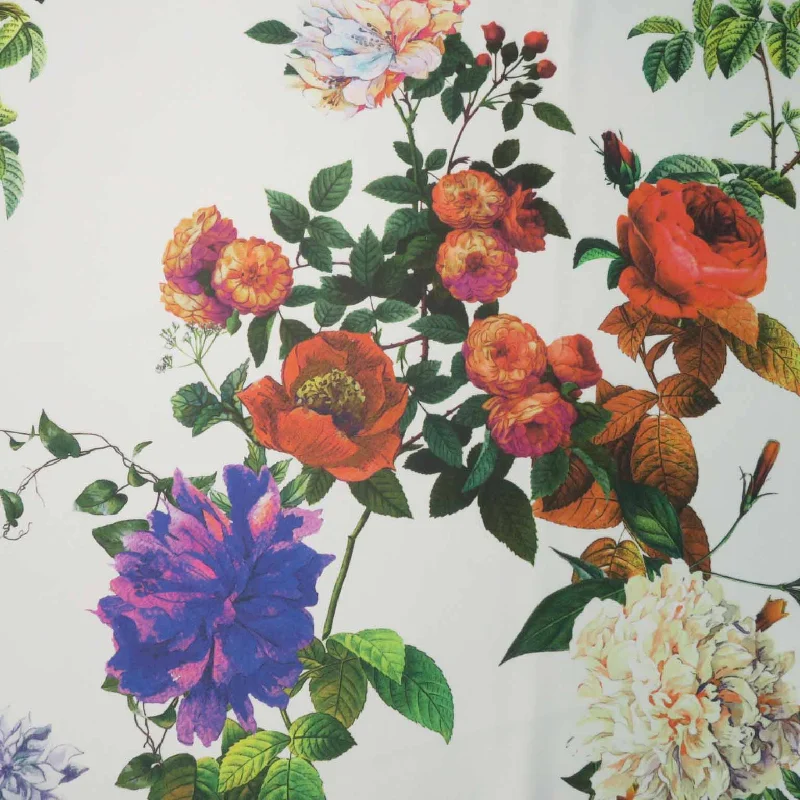 Bonus Savings Purple Roses on White Background Printed Polyester Mikado Fabric