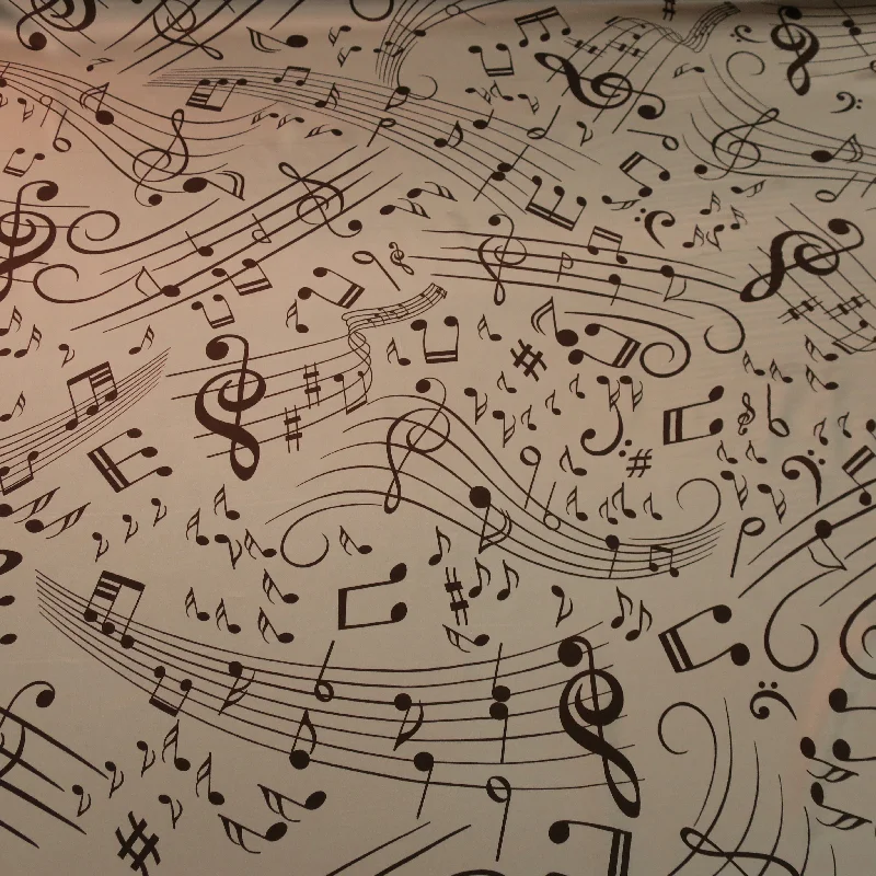 Huge Discounts Brown Musical Notes on a Beige Background Printed Silk Charmeuse Fabric Huge Discounts Brown Musical Notes on a Beige Background Printed Silk Charmeuse Fabric