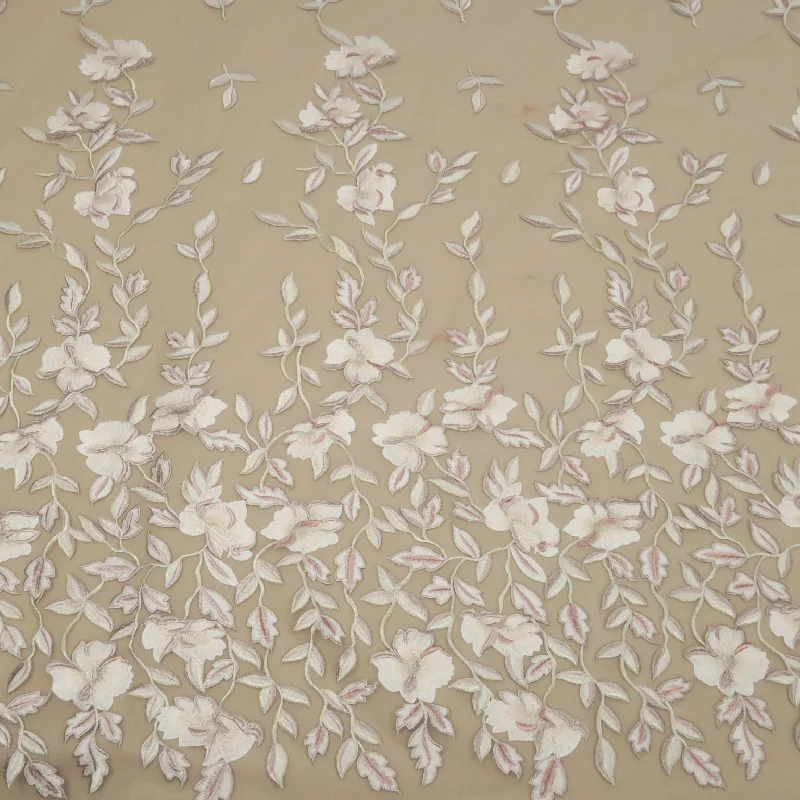 Quick Sale Blush Tulle with Light Pink Floral Embroidery Fabric