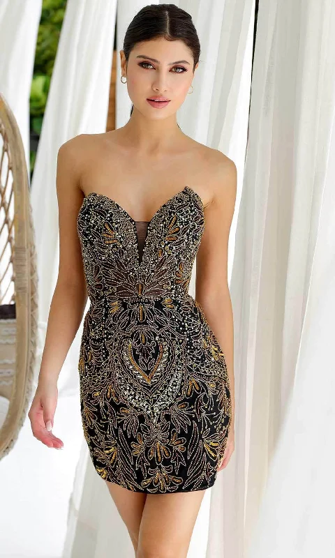 Final Markdown Primavera Couture 4226 - Plunging Neckline Beaded Cocktail Dress