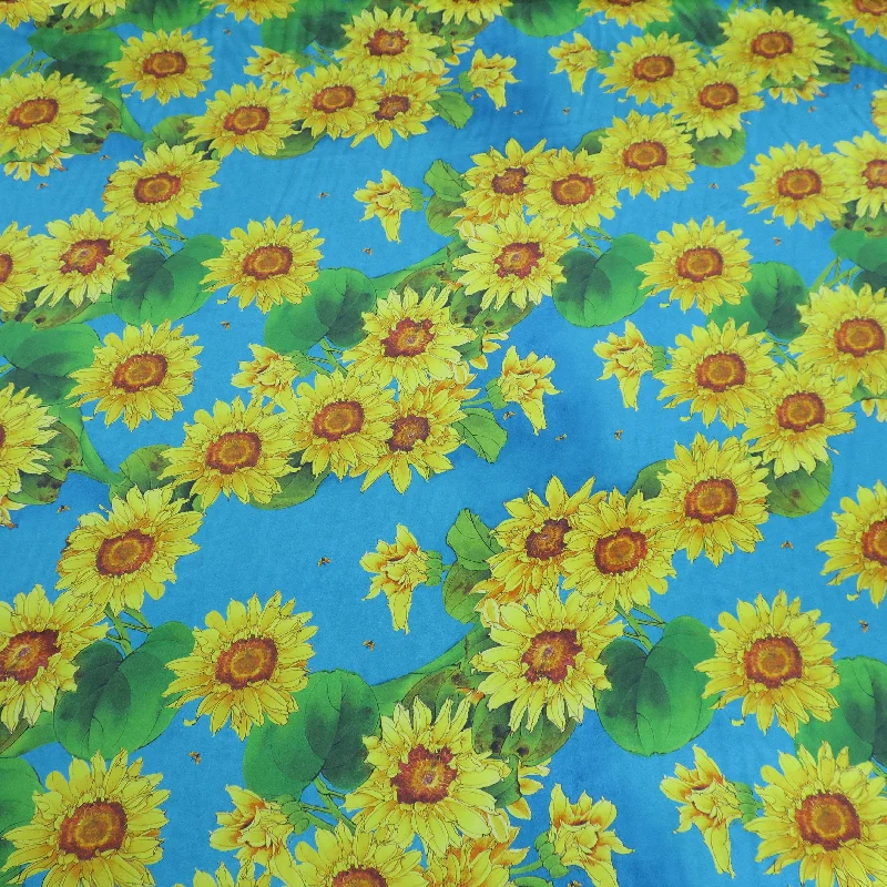Buy More, Save More Sunflowers Teal Ground Printed  Silk Charmeuse