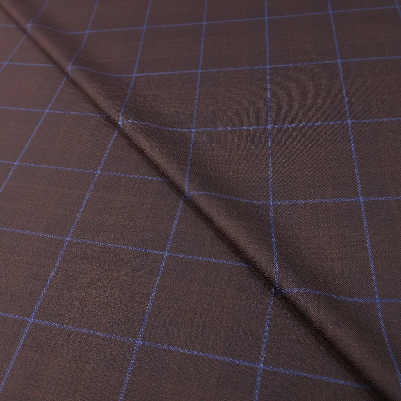 Exclusive Offers Brown and Blue Windowpane Emerald Super 130's Ariston Fabric