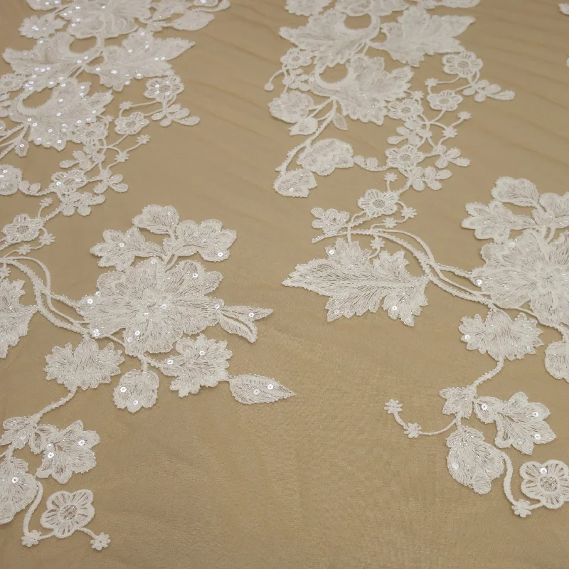 Can't Miss White and Nude Embroidered Sequins Floral Lace