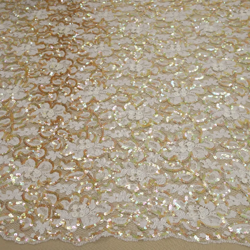 Deep Discounts Off White with Gold Floral Embroidered Beaded Double Scalloped Lace