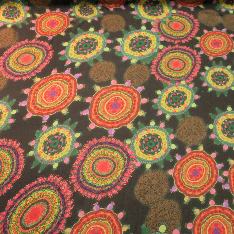 Limited Time Discount Multicolored Bacteria Pattern with a Black Background Printed Silk Chiffon Fabric Limited Time Discount Multicolored Bacteria Pattern with a Black Background Printed Silk Chiffon Fabric