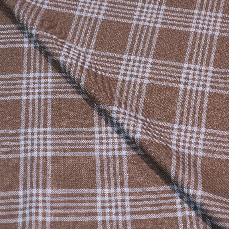 Value Deals Brown with Sky Blue Plaid Superfine Australian Wool Ermenegildo Zegna Cloth Suiting Fabric Value Deals Brown with Sky Blue Plaid Superfine Australian Wool Ermenegildo Zegna Cloth Suiting Fabric