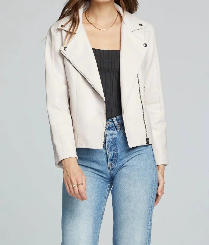 Midnight Madness Effie Vegan Leather Moto Jacket In Bone