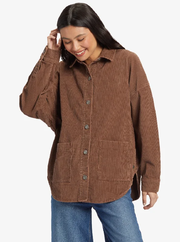 Fantastic Offers Kick Back Washed Corduroy Long Sleeve Overshirt - Sorrel Horse