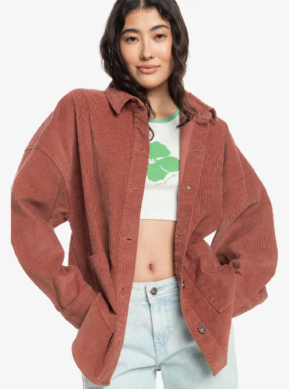 Bargain Prices Kick Back Washed Corduroy Long Sleeve Overshirt - Cedar Wood