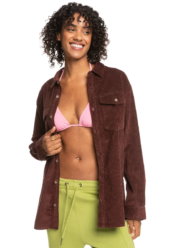 Final Clearance Let It Go Corduroy Long Sleeve Shirt - Bitter Chocolate