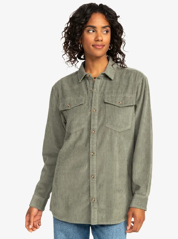 Deal Dash Let It Go Corduroy Long Sleeve Shirt - Agave Green