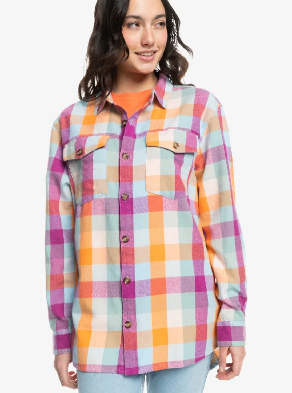 Steals and Deals Let It Go Flannel Long Sleeve Shirt - Blue Surf Plaidodo
