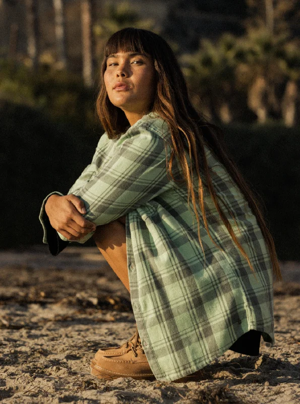 Extra Discounts Let It Go Flannel Long Sleeve Shirt - Quiet Green Swell Check