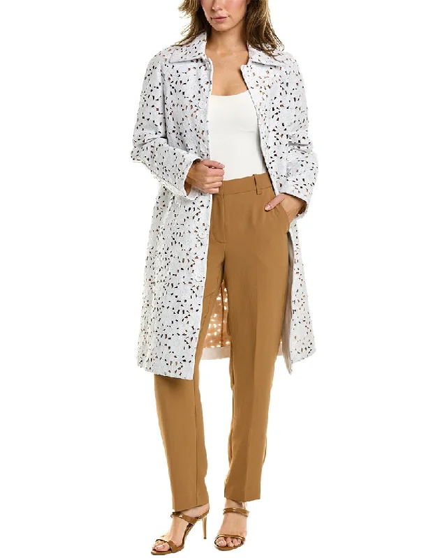 Massive Deals Michael Kors Floral Plonge Leather Balmacaan Jacket