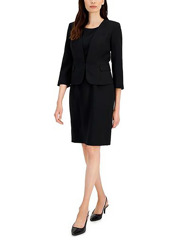 Midnight Madness Petites Womens 3/4 Sleeve Work Wear Collarless Blazer