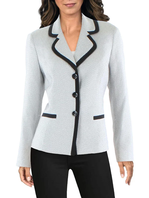 Final Markdown Petites Womens Woven Contrast Trim Suit Jacket