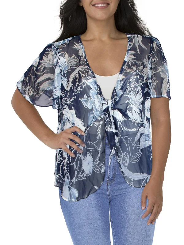 Best Seller Plus Womens Chiffon Floral Bolero