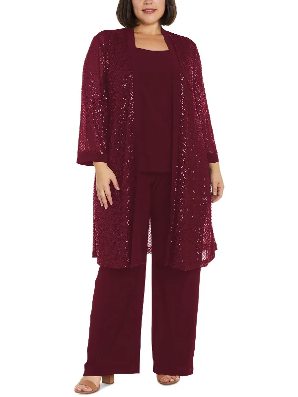 New Deals Plus Womens Sequined Open Front Duster Blazer