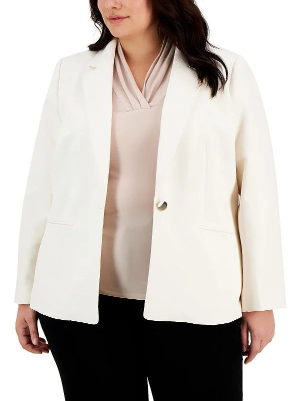 Time-Limited Offer Plus Womens Solid Crepe One-Button Blazer