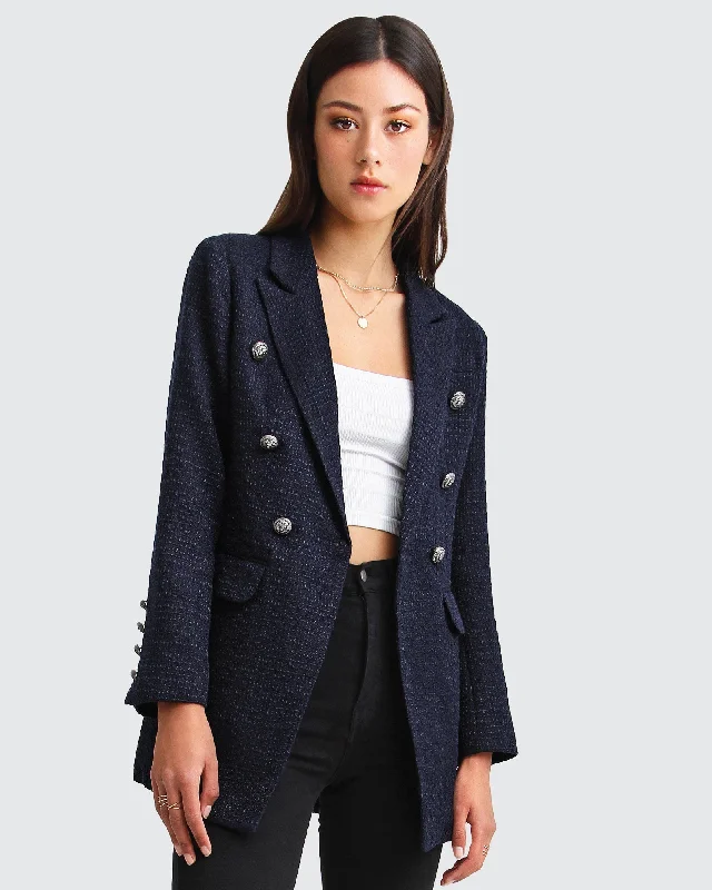 Princess Polina Textured Weave Blazer - Navy